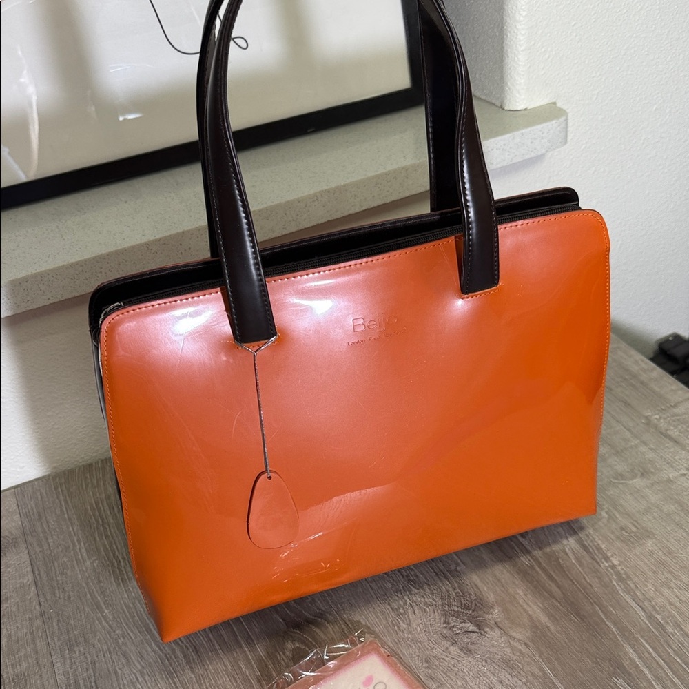 Beijo Vibrant Orange Tote with Black Handles